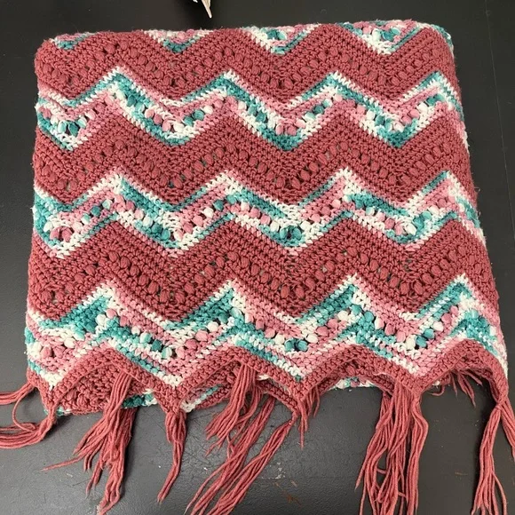 Handmade Chevron Crochet Blanket throw with Fringe 64x40”